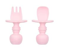 Bumkins Bumkin silicone masticare, forchetta per bambini e set di cucchiai, utensili per l'allenamento, fase di svezzamento guidata dal bambino 1 per 6 mesi +, rosa - 22 g