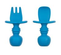 Bumkins Bumkin silicone masticare, forchetta per bambini e set di cucchiai, utensili per l'allenamento, fase di svezzamento guidata dal bambino 1 per 6 mesi +, blu scuro - 22 g