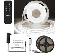 BUNACET COB Striscia LED Bianco Freddo 12M 24V Dimmerabile 6500K, 480 LEDs/M Alta Luminosità,CRI90+, con Alimentatore GS, Telecomando RF, Luci LED Tagliabile per Casa Camera Cucina Decorazioni