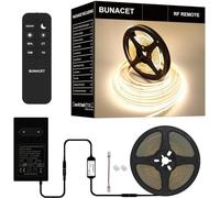 BUNACET COB Striscia LED Bianco Naturale 6M 24V Dimmerabile 4000K, 480 LEDs/M, 2880LED Alta Luminosità, CRI90+, con Alimentatore GS, Telecomando RF, Luci LED Tagliabile per Casa Camera Cucina