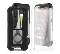 BUNAL Cover per Unihertz 8849 Tank 3 Pro (6.79") + (3 pezzi) Vetro Temperato, Custodia per Antiurto Protettiva Case Ultra Sottile Silicone con Anello Supporto per Telefono Regolabile a 360° - Nero