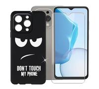 BUNAL Custodia per Doogee N55 (6.56") + Vetro Protettivo, Cover Antiurto Antiscivolo Morbido Silicone Nero Case Bumper Protettiva per Doogee N55 - Non toccare