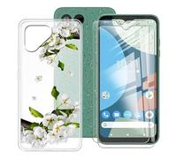 BUNAL Custodia per Fairphone 4 (6.30") + (2 pezzi) Pellicola Vetro Temperato, Bianco Traslucido Custodia per Telefono, Custodia Protettiva in Silicone TPU-Fiori di pera