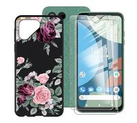 BUNAL Custodia per Fairphone 4 (6.30") + (2 pezzi) Pellicola Vetro Temperato, Nero Custodia per Telefono, Custodia Protettiva in Silicone TPU-I fiori