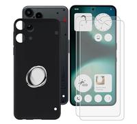 BUNALFaa Cover per Nothing Phone (3a) Lite 5G (6.77") + (2 pezzi) Vetro Temperato, Custodia Protettiva Case Ultra Sottile Black Silicone con Anello Supporto per Telefono Regolabile a 360°