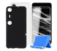BUNALFaa Cover per Xreal Beam Pro (6.50") + (2 pezzi) Vetro Temperato, Custodia per Antiurto Antigraffio Protettiva Case Ultra Sottile Silicone Cover con Supporto per Cellulare - Nero