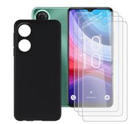 BUNALFaa Custodia per Alcatel A31 Prime (6.52") Cover Black morbido silicone TPU skin bumper case pelle + 3 Pack HD di Vetro Temperato Pellicola Film Protettivo schermo