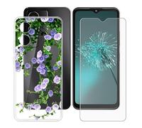 BUNALFaa Custodia per HMD Arc 4G (6.52") + con Vetro Temperato Protezioni schermo, Case Antiurto Morbido Cover Clear Silicone Bumper Protettiva -Fiori viola