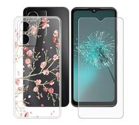 BUNALFaa Custodia per HMD Arc 4G (6.52") + con Vetro Temperato Protezioni schermo, Case Antiurto Morbido Cover Clear Silicone Bumper Protettiva -Fiori di Carmine