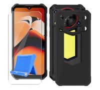 BUNALFaa Custodia per Oukitel WP53 Pro (6.52") + Vetro Temperato, Cover Antiurto Antiscivolo Morbido Silicone Nero Case Bumper Protettiva con Supporto per Cellulare - Nero