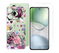BUNALFaa Custodia per Umidigi Note 100x (6.80") + con Vetro Temperato Protezioni schermo, Case Antiurto Morbido Cover Clear Silicone Bumper Protettiva -Fiori fioriti E22