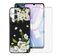 BUNALFaa Custodia per Vivo Y04s (6.74") + Vetro Protettivo, Cover Antiurto Antiscivolo Morbido Black Silicone Case Bumper Protettiva per Vivo Y04s -Fiore di pera