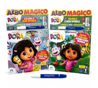 Bundle 2 Albi Magici Dora l'Esploratrice con Pennarello Acqua, Colora Senza Sporcare, Libri da Colorare Riutilizzabili per Bambini, PlayPress