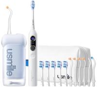 【Bundle 5-in-1】 usmile C10 Idropulsore Portatile (Blu), Y20 PRO Spazzolino Elettrico Smart AI (Bianco), Ugelli a S, Testine di Ricambio e Custodia da Viaggio - Set Completo per l'Igiene Orale, Ideale