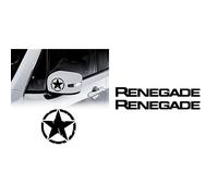 Bundle di 4R Quattroerre.it 17116 Adesivi Stella Army Militare per Jeep Renegade Specchietti, Diametro 9 cm, Nero Opaco, 2 Pezzi + 17130 Adesivi Scritta per Maniglia Portiera, 10 cm, Nero, 2 Pezzi