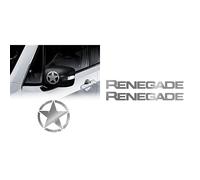 Bundle di 4R Quattroerre.it 17119 Adesivi Stella Army Militare per Jeep Renegade Specchietti, Diametro 9 cm, Argento, 2 Pezzi + 17132 Adesivi Jeep Renegade Scritta per Maniglia Portiera Argento 2 Pz