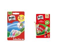 Bundle Pritt Micro Roller Cancellino a nastro dal design colorato in blu, verde e rosa, Confezione da 3 (5mmx6m) & Pritt Colla Stick 8 x 11g