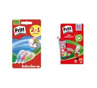 Bundle Pritt Micro Roller, Cancellino a nastro dal design colorato in blu, verde e rosa, Confezione da 3 (5mmx6m) & Pritt Colla Stick 6 x 22g, Colla Pritt sicura e affidabile, 6 stick x 22g