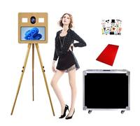 Bundle Tripod DSLR Photo Booth Machine con Schermo Touch da 15,6 pollici, Magic Mirror Photobooth per autoscatti con effetto venatura del legno e Foto box, per Feste (Wooden imitation, 15.6Inch)