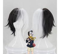 Bungo Stray Dogs Kyuusaku Yumeno Half Black and White Short Heat Resistance Synthetic Hair Anime Costume Cosplay Wigs+ Wig Cap