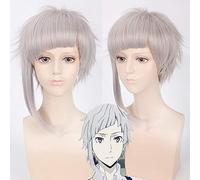 Bungo Stray Dogs Nakajima Atsushi parrucca cosplay anime corta parrucche sintetiche morbide grigio argento + cappuccio parrucca gratuito 3