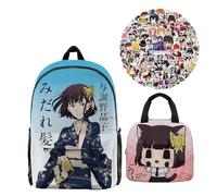 Bungo Stray Dogs zaino e borsa per il pranzo e adesivi anime, set da 3 pezzi, motivo: Nakahara Chuuya/Dazai Osamu, zaino anime, zaino per la scuola per studenti regalo per il rientro a scuola, Akiko