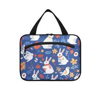 Bunnies Blue Flowers Hanging Bag per gli uomini Viaggio con gancio, Designer Borse compatte per articoli da toeletta per le donne Viaggio Campeggio estuche para maquillaje L