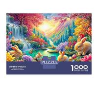 Bunnies by A Waterfall with Easter Eggs Puzzle Da 1000 Pezzi Lucky Rabbit Cartone Riciclato Premium, Sfidante 70x50cm/1000pcs