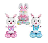 Bunny Balloons, Large Size, X3, Happy Easter Balloon Large Bunny Egg Standing Balloons, Cute Bũnny Carrot Easter Ballõons, Reusable Foil, For Outdoor, Indoor, Garden, Backyard, Porch