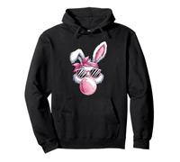 Bunny Blowing Gum Pink Sunglasses Easter Rabbit Girls Felpa con Cappuccio
