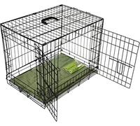 BUNNY BUSINESS Underdog Gabbia per cani in metallo, gabbia pieghevole in metallo nero con 2 porte scorrevoli, base in plastica resistente alla masticazione, con letto, soluzione per l'addestramento