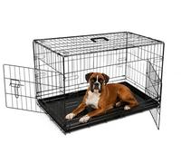 BUNNY BUSINESS Underdog - Gabbia pieghevole in metallo per cani, con 2 ante scorrevoli, base in plastica resistente alle masticazioni, resistente alla masticazione, per addestramento dei cuccioli (106,7 cm XL, cassa per cani)
