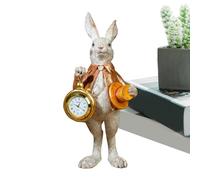 Bunny Clock - Easter Bunny Figurine with Watch - Rabbit Clocks Decor, Cute Resin Easter Figurine with Top Hat and Pocket Clock, Small Animal Figurines for Desk and Shelf | Decorative Rabbit Ornament