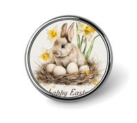 Bunny con uova in un nido narcisi spilla rotonda per uomo donna moda distintivo collare pin vestito giacca zaino accessori