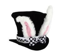Bunny Ear Top Hat - Velvet White Rabbit Costume Hat | Chapeur d'oreille de lapin de Pâques en peluche pour adultes, Mad Hatter Coniglio, Accessoire de fête parfait pour les costumes, le cosplay,