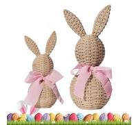 Bunny Figurines - 2 Pieces Resin Woven Spring Decor | Rattan Effect | Easter Bunny Decor Animal Figurines | For Home Living Room Bedroom Kitchen Office Farmhouse Housewarming Birthday Holiday