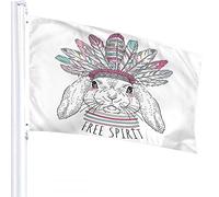 Bunny Flag 3x5 FT Easter Rabbit in Bohemian Ethnic Bonnet with Aztec Feathers Spirit Word Outdoor Flags Large Welcome Yard Banners Home Garden Yard Lawn Decor