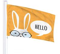Bunny Flag 3x5 FT Rabbit Cute Easter Animal Long Ears Black Glasses Outdoor Flags Large Welcome Yard Banners Home Garden Yard Lawn Decor Yellow White