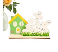 Bunny House Easter Signs - 19 x 12 cm Wood Easter Gnome Bunny House Decorations | Flower Cabin Rabbit Tabletop | Art Craft Table Easter Decor for Living Room Bedroom Table