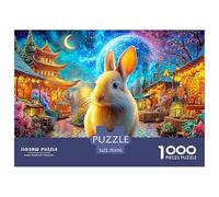 Bunny in A Lit Asian-style Night Village Puzzle Da 1000 Pezzi Cute Rabbit Sfidante E Educativo Per Tutte Le Età 70x50cm/1000pcs