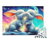 Bunny Kiss Jigsaw Puzzle Impossible 1000Pcs Cosmic Rabbit Decorazione Per La Casa. Rilassamento E Intelligence Per Adulti E Ragazzi Da 14 Anni 38x26cm/1000pcs