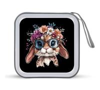 Bunny Leopard Occhiali con Fiore Crrown CD Case Holder Portatile 40 Capacità DVD Portafoglio Organizzatore di Immagazzinaggio per Auto Viaggi