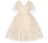 BUNNY LULU Filles Robe inclinée épaule Demoiselle d’honneur Mariage Princesse Arc des Enfants Bal d’Anniversaire soirée Spectacle Lunghezza e Ginocchiere(Champagne, 3-4 Anni)