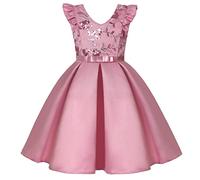 BUNNY LULU Filles Robe inclinée épaule Demoiselle d’honneur Mariage Princesse Arc des Enfants Bal d’Anniversaire soirée Spectacle al Ginocchio（Rosa, 4-5 Anni）