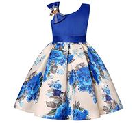 BUNNY LULU Filles Robe inclinée épaule Demoiselle d’honneur Mariage Princesse Arc des Enfants Bal d’Anniversaire soirée Spectacle Lunghezza e Ginocchiere （Blu, 7-8 Anni）