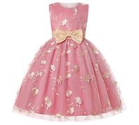 BUNNY LULU Filles Robe inclinée épaule Demoiselle d’honneur Mariage Princesse Arc des Enfants Bal d’Anniversaire soirée Spectacle Lavande （Rosa，7-8 Anni）