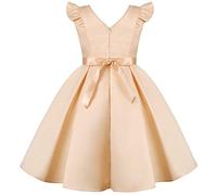 BUNNY LULU Filles Robe inclinée épaule Demoiselle d’honneur Mariage Princesse Arc des Enfants Bal d’Anniversaire soirée Spectacle Lavande al Ginocchio（Champagne, 4-5 Anni）