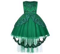 BUNNY LULU Filles Robe inclinée épaule Demoiselle d’honneur Mariage Princesse Arc des Enfants Bal d’Anniversaire soirée Spectacle Lavande al Ginocchio（Verde ，9-10 Anni）