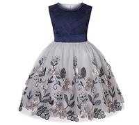 BUNNY LULU Filles Robe inclinée épaule Demoiselle d’honneur Mariage Princesse Arc des Enfants Bal d’Anniversaire soirée Spectacle Lunghezza e Ginocchiere （Blu Scuro, 9-10 Anni）