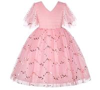 BUNNY LULU Filles Robe inclinée épaule Demoiselle d’honneur Mariage Princesse Arc des Enfants Bal d’Anniversaire soirée Spectacle Lunghezza e Ginocchiere（Rosa, 9-10 Anni）